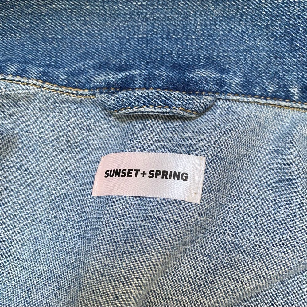 Sunset + Spring Ruffle Trim Blue Denim Jacket S - Picture 10 of 13